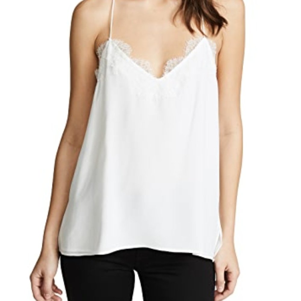 The Racer Silk Charmeuse Camisole w/ Lace in white